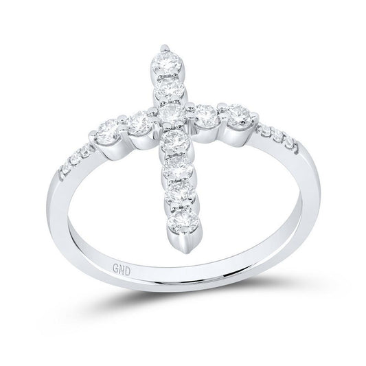 14k White Gold Diamond Cross Womens Ring Band 0.63Cttw