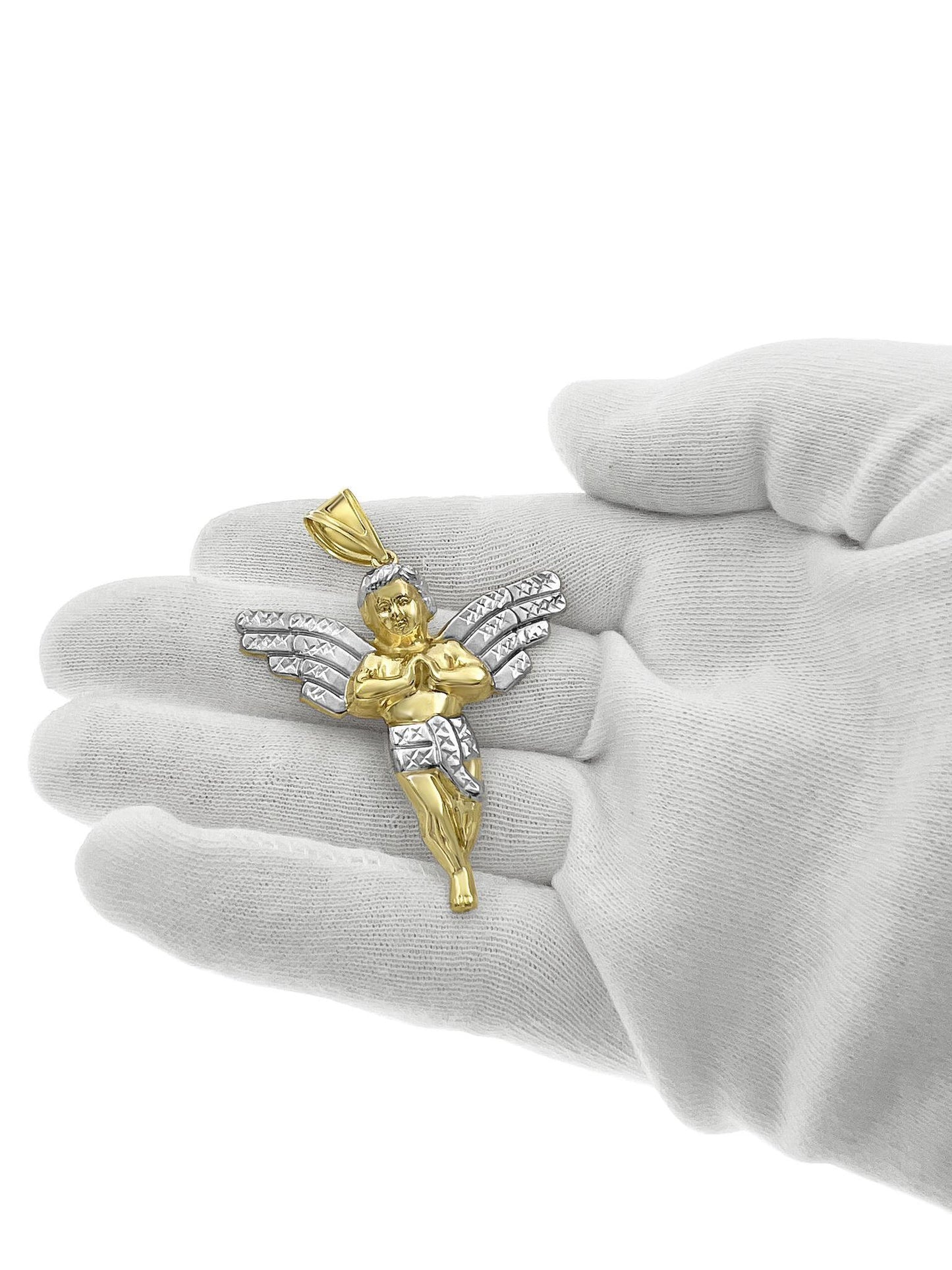 10k Two Tone Gold Baby Angel Pendant Charm 2.3"