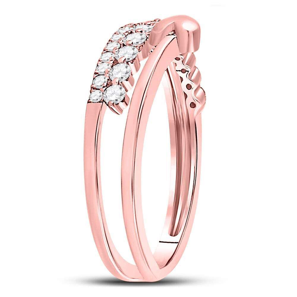 0.37 Ctw Round Diamond Double Row Stackable Heart Band 14k Rose Gold