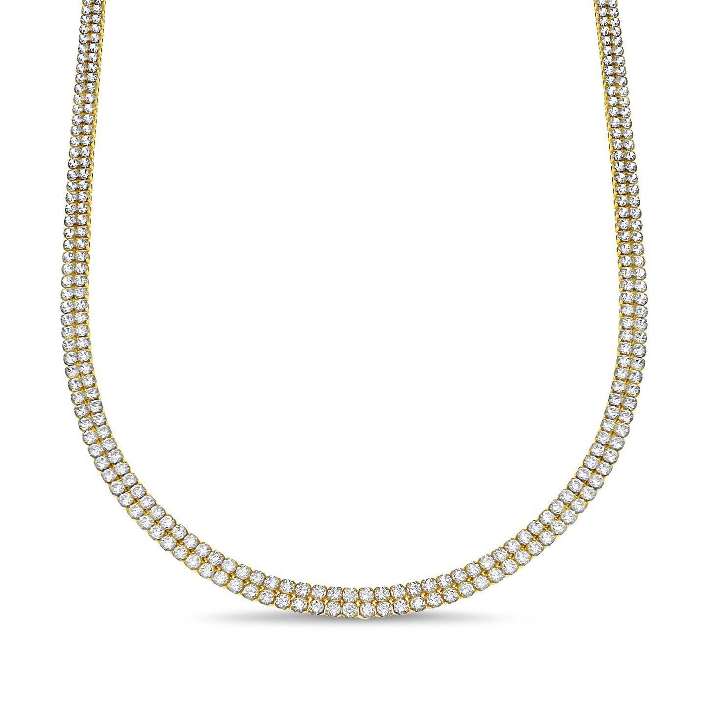 10k Yellow Gold Tennis Necklace Two Row 4mm 20"