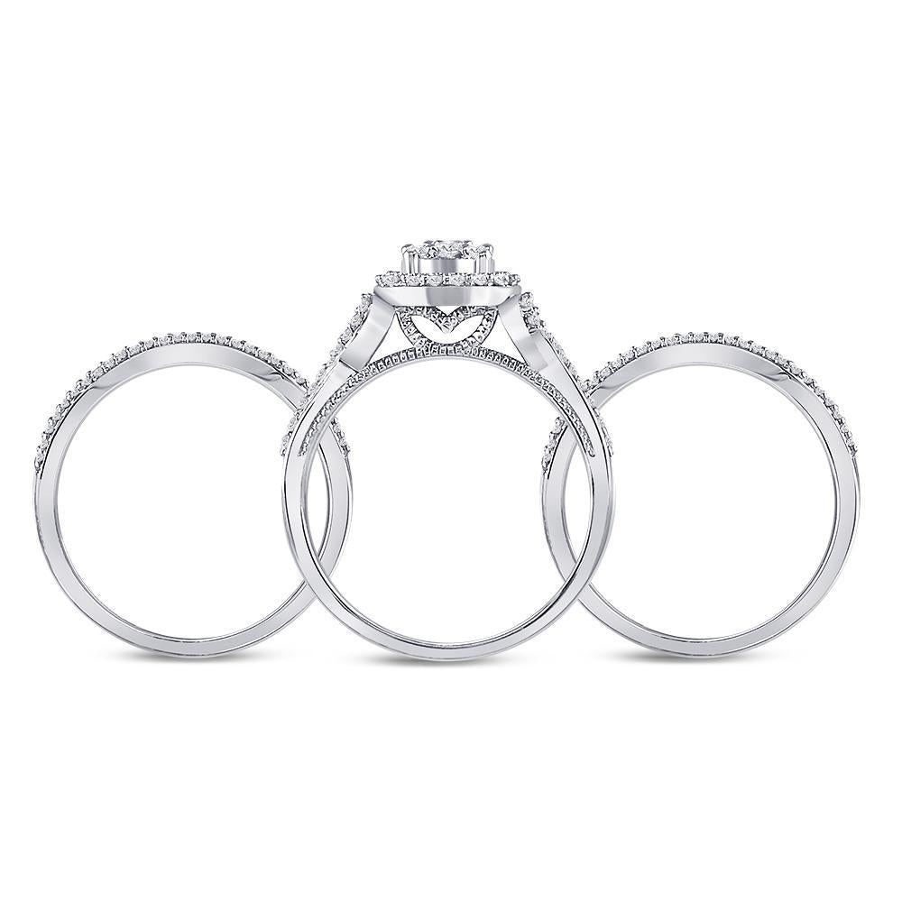 10k White Gold Round Diamond Wedding Three Ring Set Band 1/2cttw