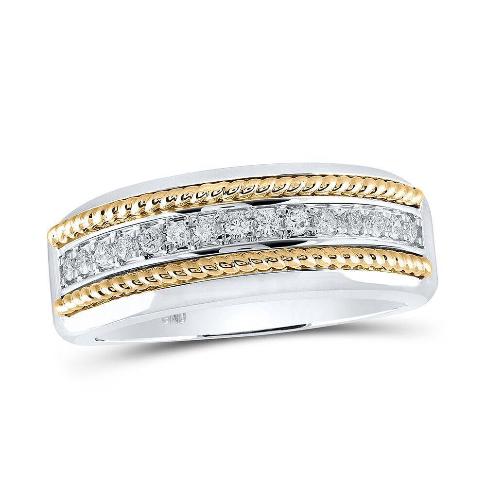 10k Two-tone Gold Mens Round Diamond Wedding Rope Band Ring 1/3 Cttw