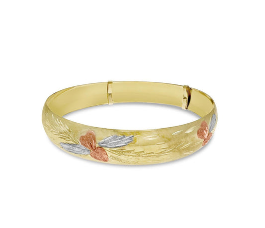 10k Tri Color Gold Hinged Expandable Bangle Bracelet