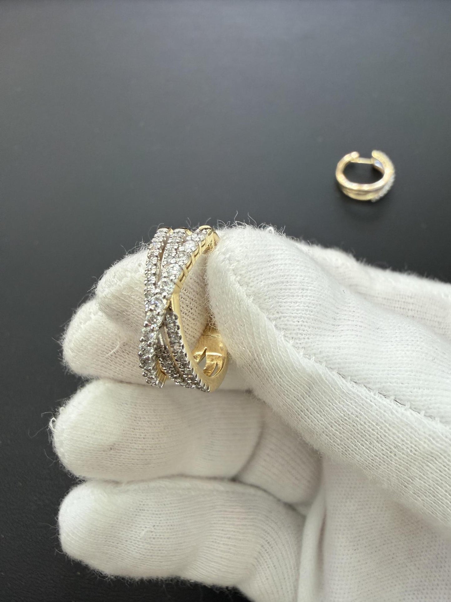 0.75ctw Diamond Huggie Hoop Earrings 10k Yellow Gold Criss Cross