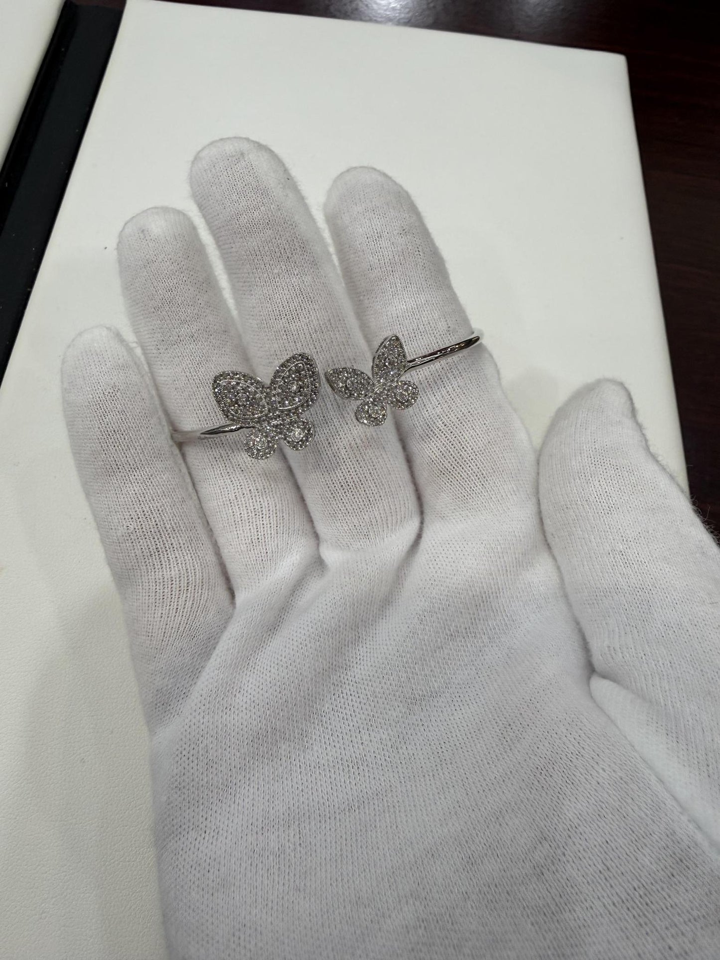 0.75ctw Diamond Bangle Butterfly Bangle 10k White Gold