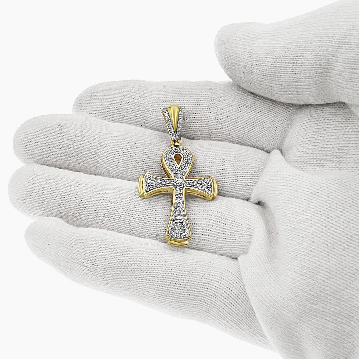 0.35 cttw Round Diamond Egyptian Cross Pendant 10k Yellow Gold