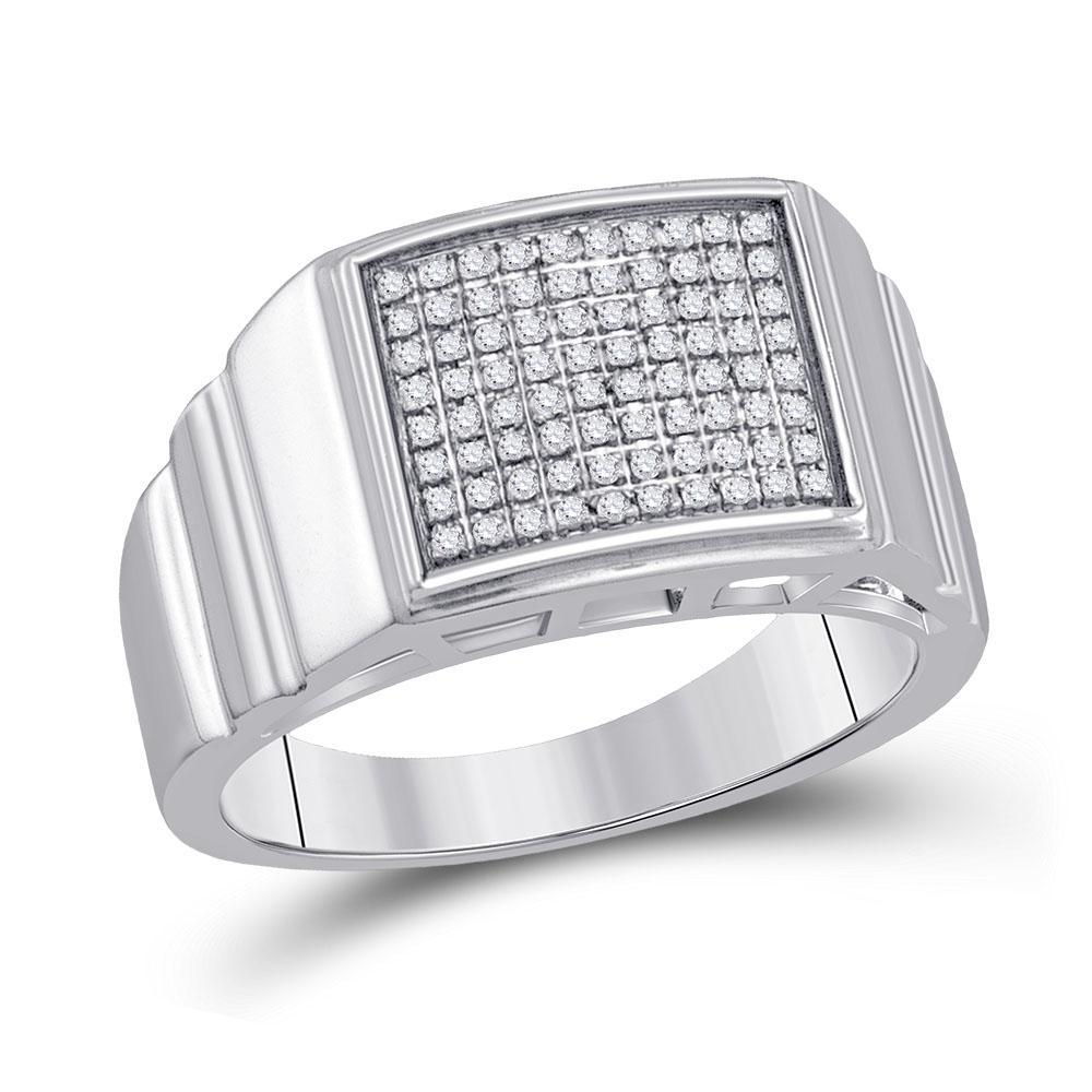 0.25cttw Diamond Square Mens Ring Band 925 Sterling Silver