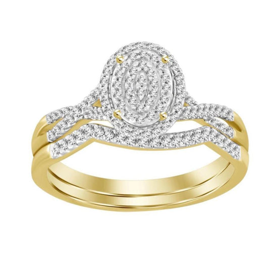 0.25 cttw Diamond Oval Cluster Bridal Wedding Ring Set 10k Yellow Gold