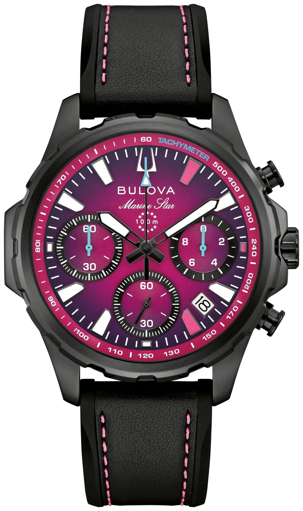 Bulova E1 Team Miami Marine Star Black Magen Dial Mens Quartz Watch 98B476