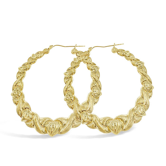 10K Yellow Gold Large Heart XO Hoop Earrings Womens 2.2 Inch