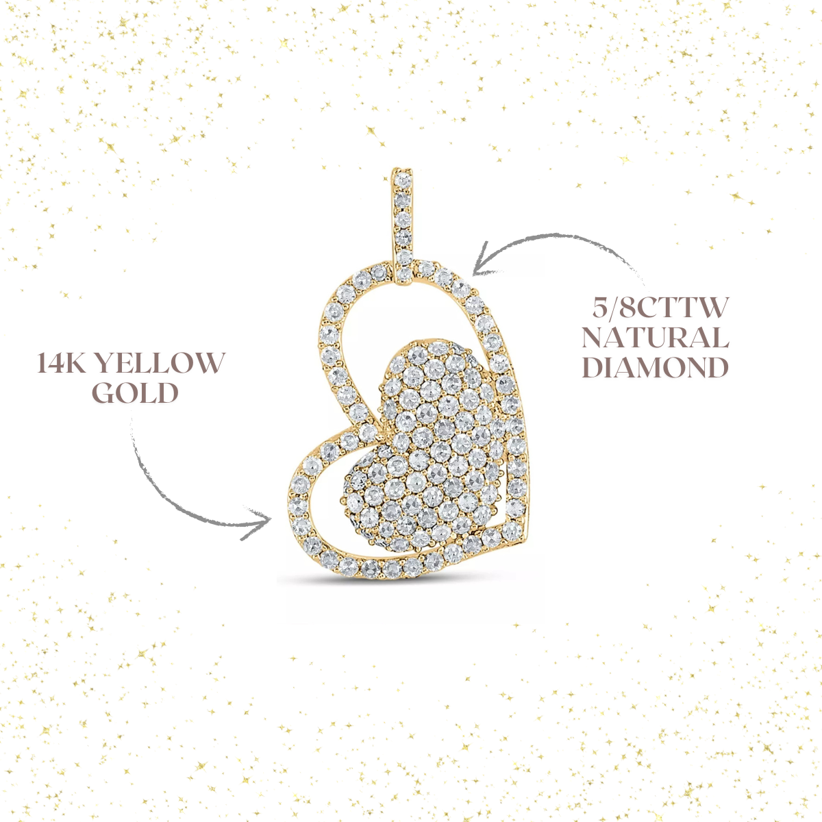 0.68ctw Diamond Double Heart Charm Pendant 14k Yellow Gold