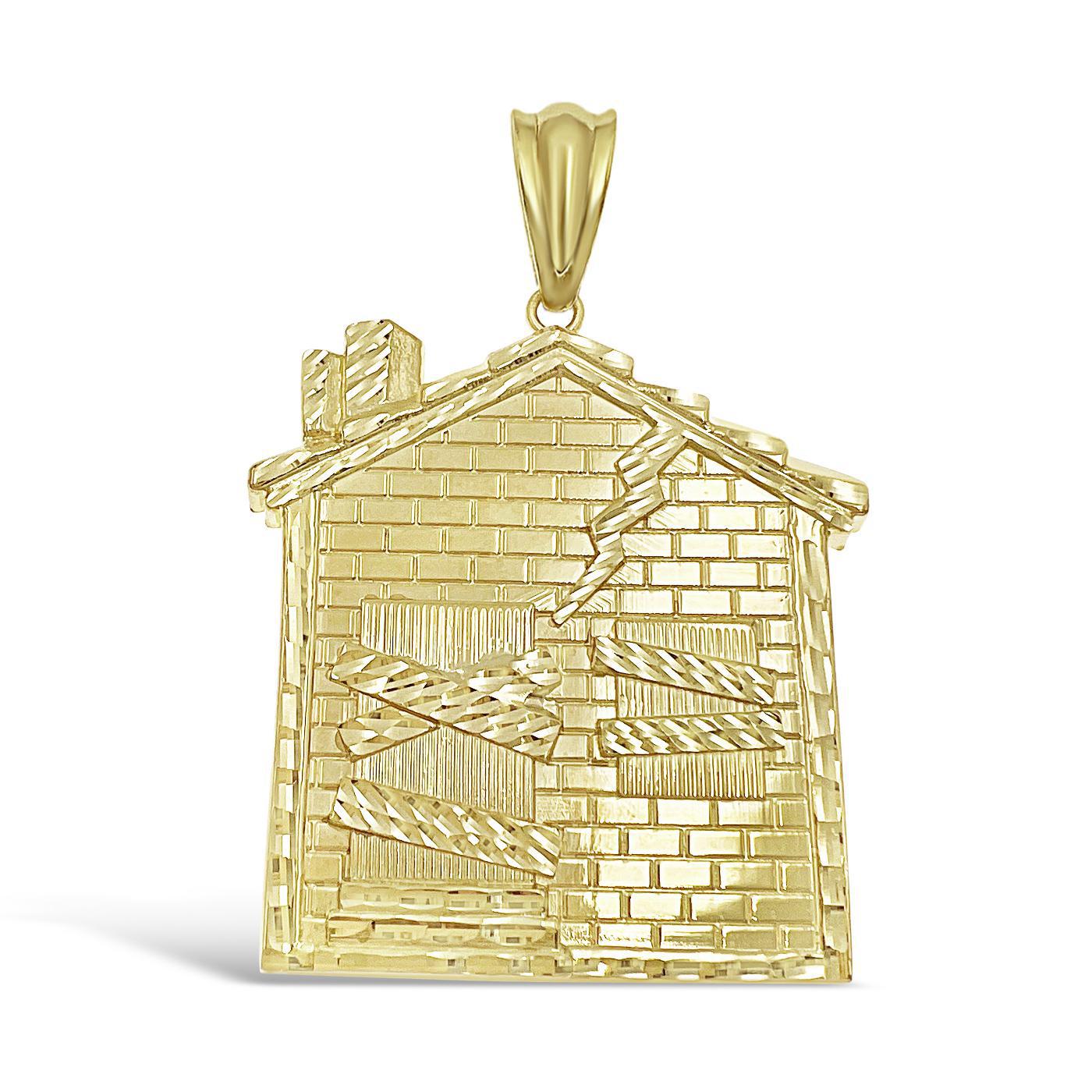 Large Trap House Pendant Real 10k Yellow Gold Charm 3.1"