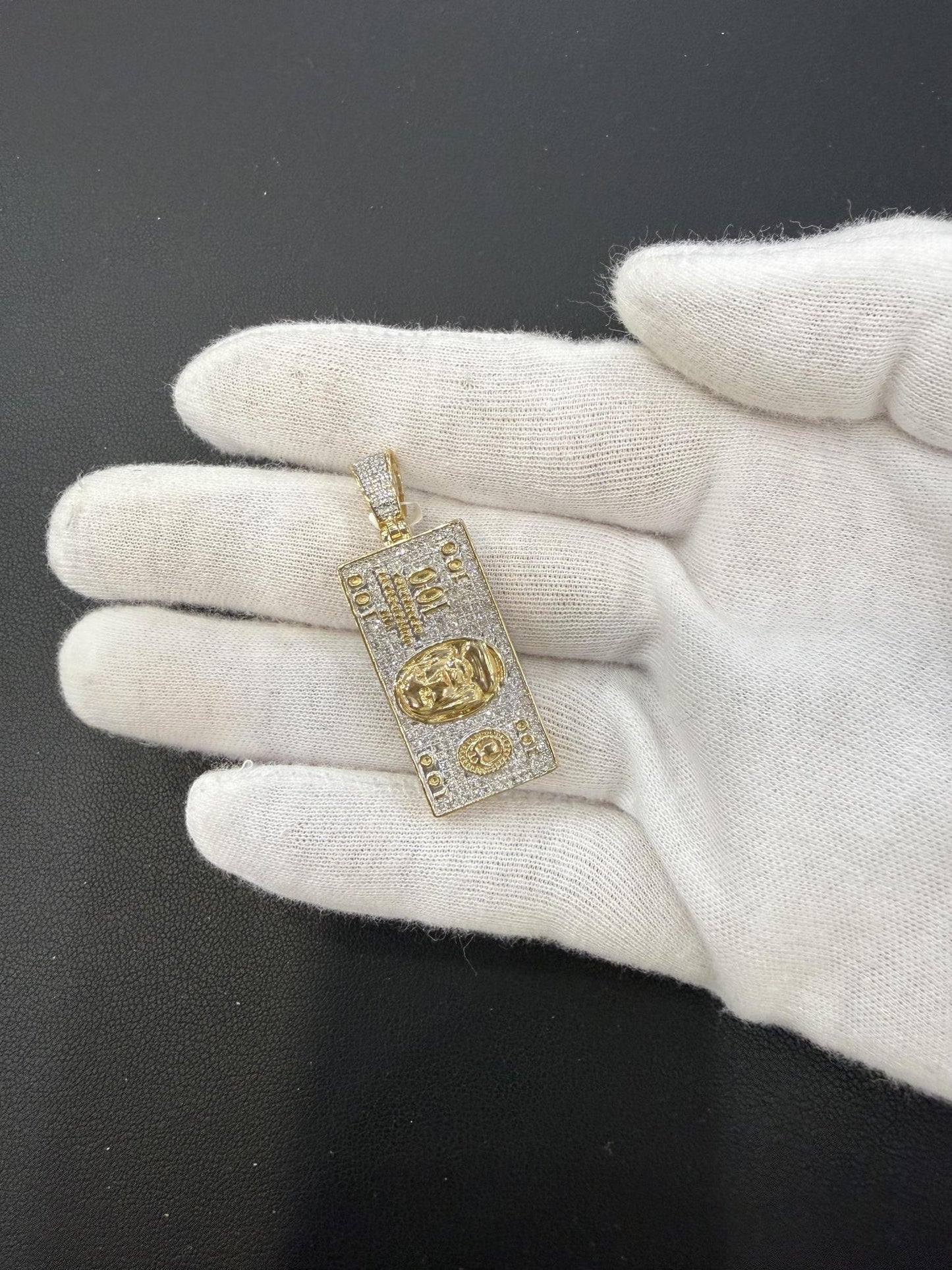 0.62ctw Diamond 100 Dollar Bill Pendant 10K Yellow Gold