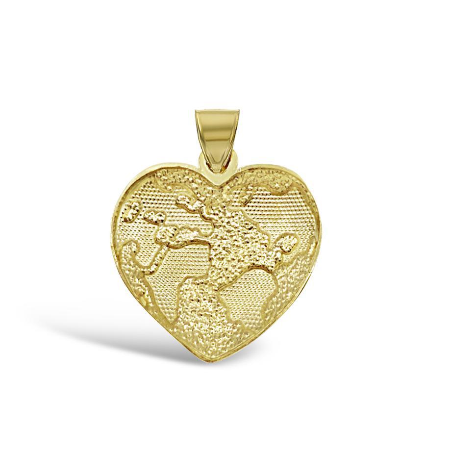 Heart Map Globe Earth Pendant Charm 10k Yellow Gold