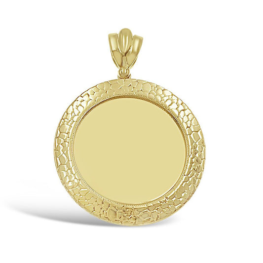 Memory Pendant Nugget Real 10k Gold Medallion Charm Picture Photo Frame 2"