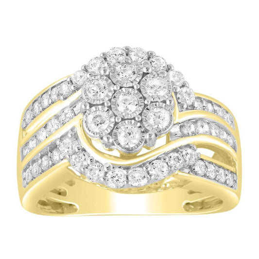 1.00cttw Diamond Round Cluster Bypass Womens Ring 10k Yellow Gold