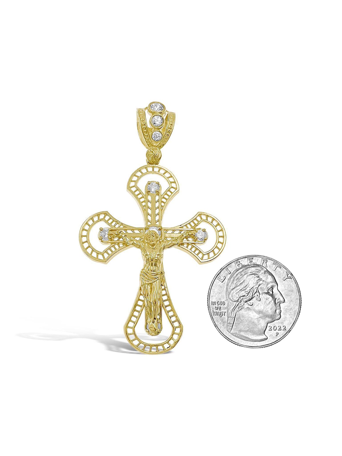 10k Gold Cross Crucifix Pendant Men Charm 2.5"