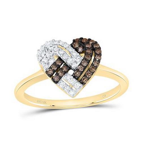 0.25ctw Cognac Diamond Heart Cluster Ring 10K Yellow Gold