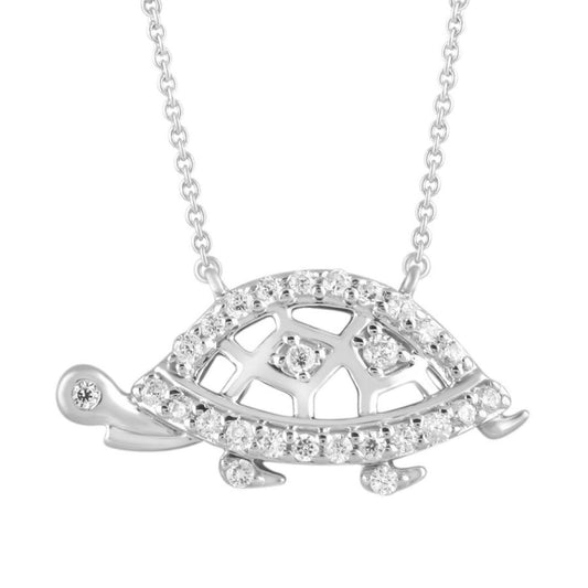 Diamond Turtle Pendant Necklace 10k White Gold