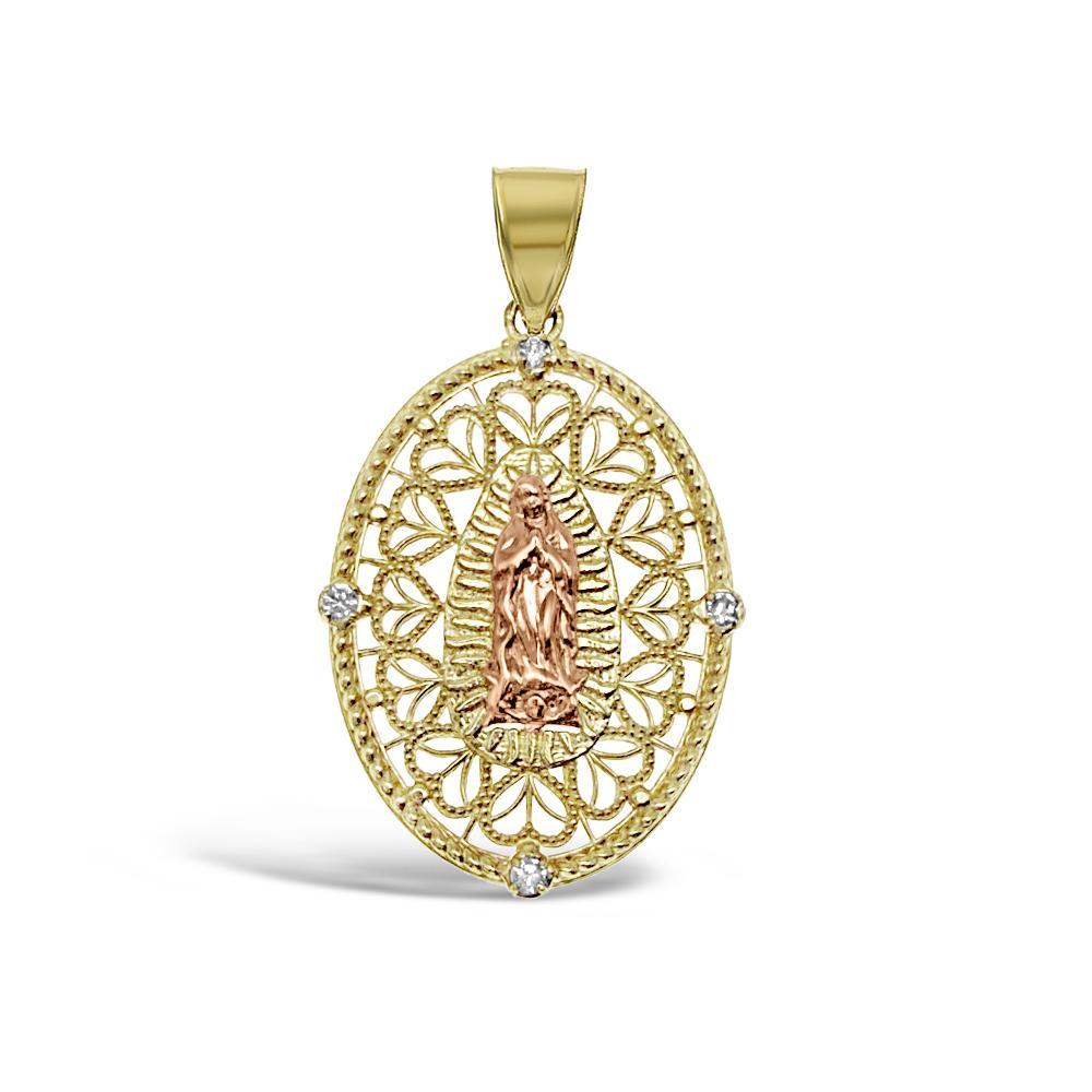 14K Tri Color Gold Virgin Mary Pendant