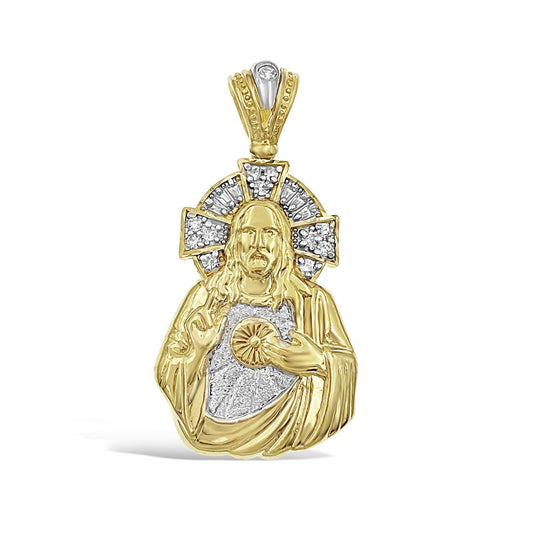 10k Two Tone Gold Jesus Cross Pendant Charm 1.9"