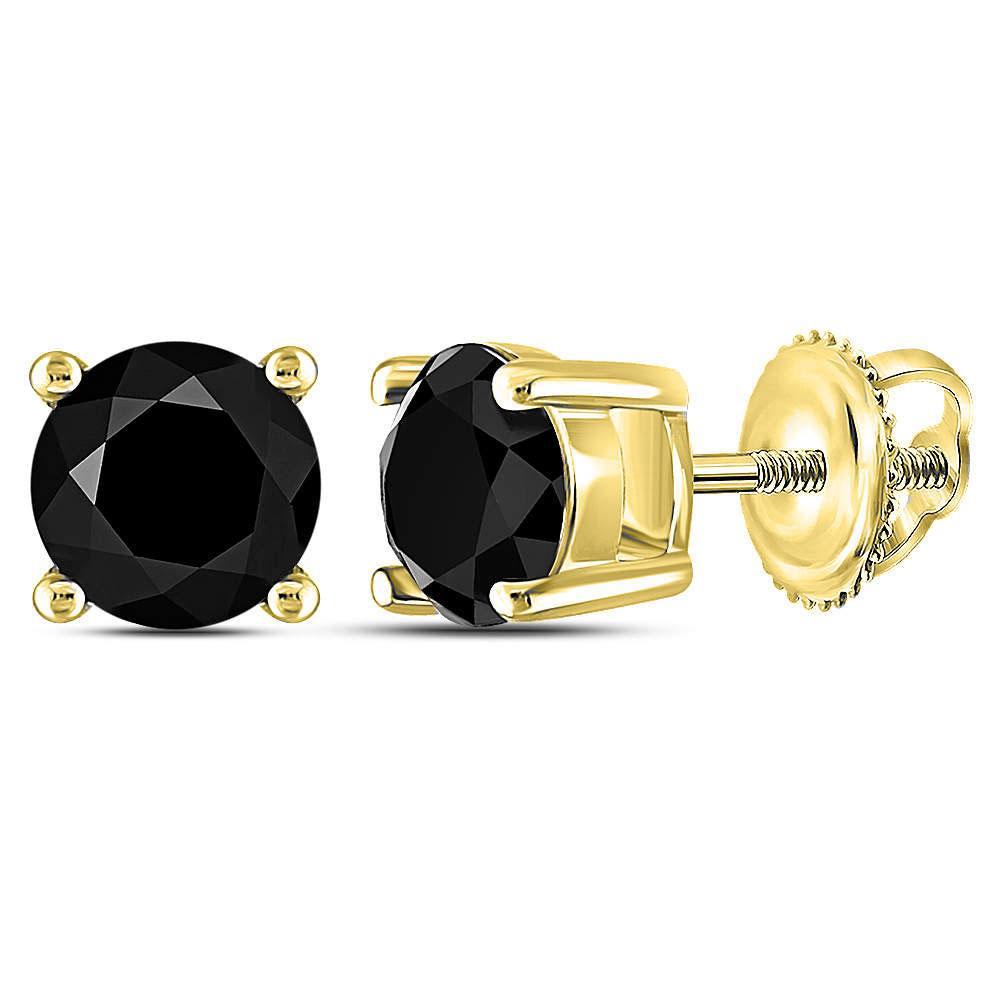 1.50cttw Diamond Black Stud Earrings 10k Yellow Gold Screw Back