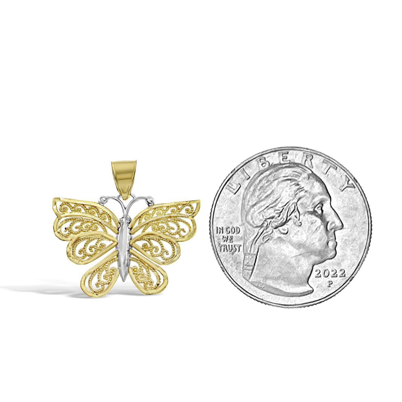 Butterfly Pendant Charm 10k Two Tone Gold 0.7 inch
