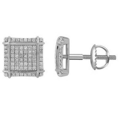 Diamond Square Mens Stud Earrings 10k White Gold Screw Back