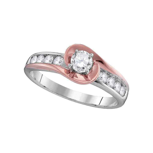 0.61 Ctw Round Diamond Engagement Ring 14k Rose White Gold