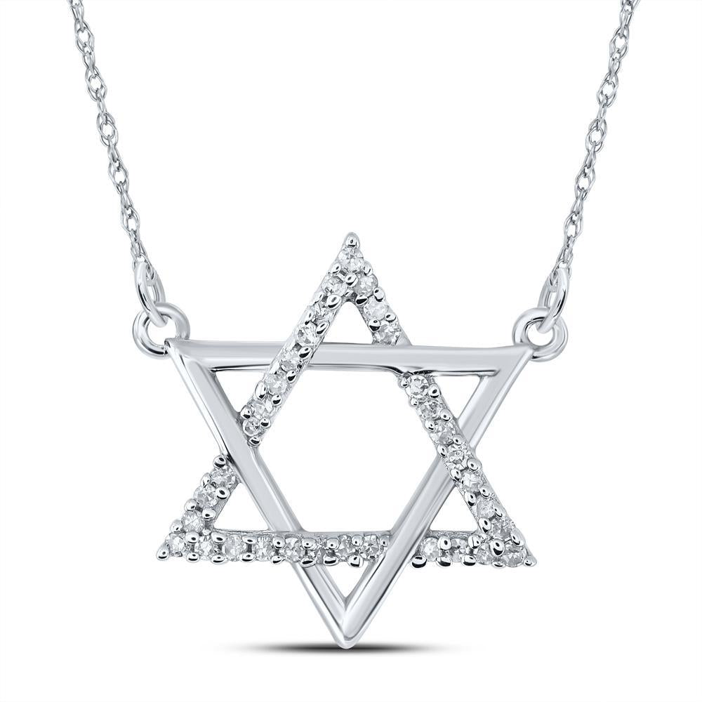 Diamond Star of David Pendant Necklace 10K White Gold