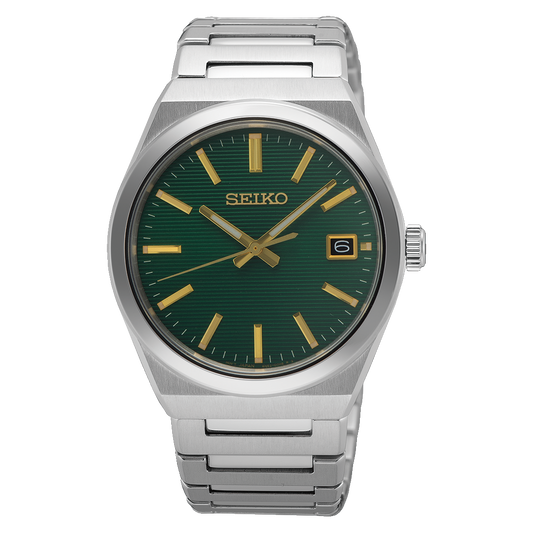 Seiko Discover More Silver Tone Green Dial Mens Watch SUR601