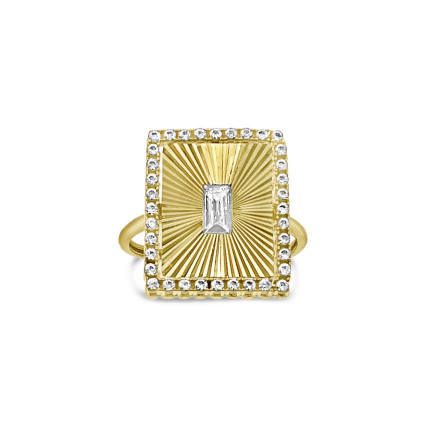 14k Yellow Gold Rectangular Ring CZ Band Size 6.5