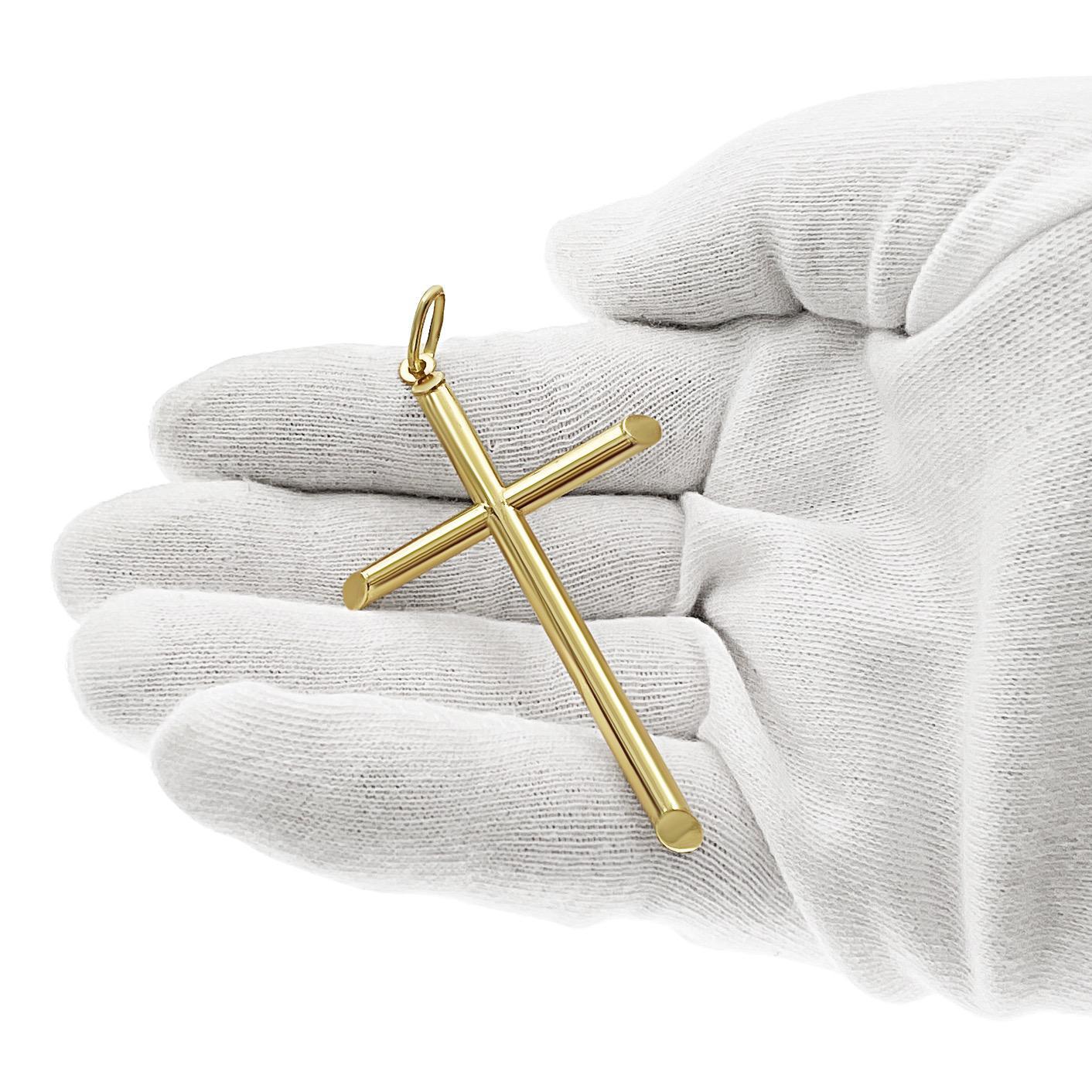 10k Yellow Gold Cross Plain Pendant Mens Charm 2.7"