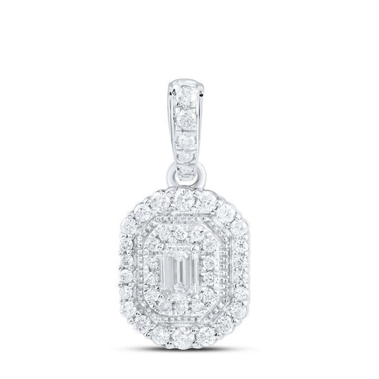 0.37 Cttw Emerald Round Diamond Octagon Pendant Charm 14k White Gold