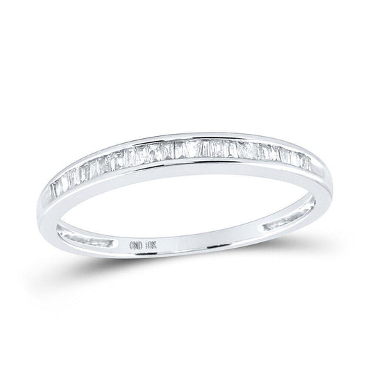 10k White Gold Womens Baguette Diamond Wedding Anniversary Band 1/6 Cttw