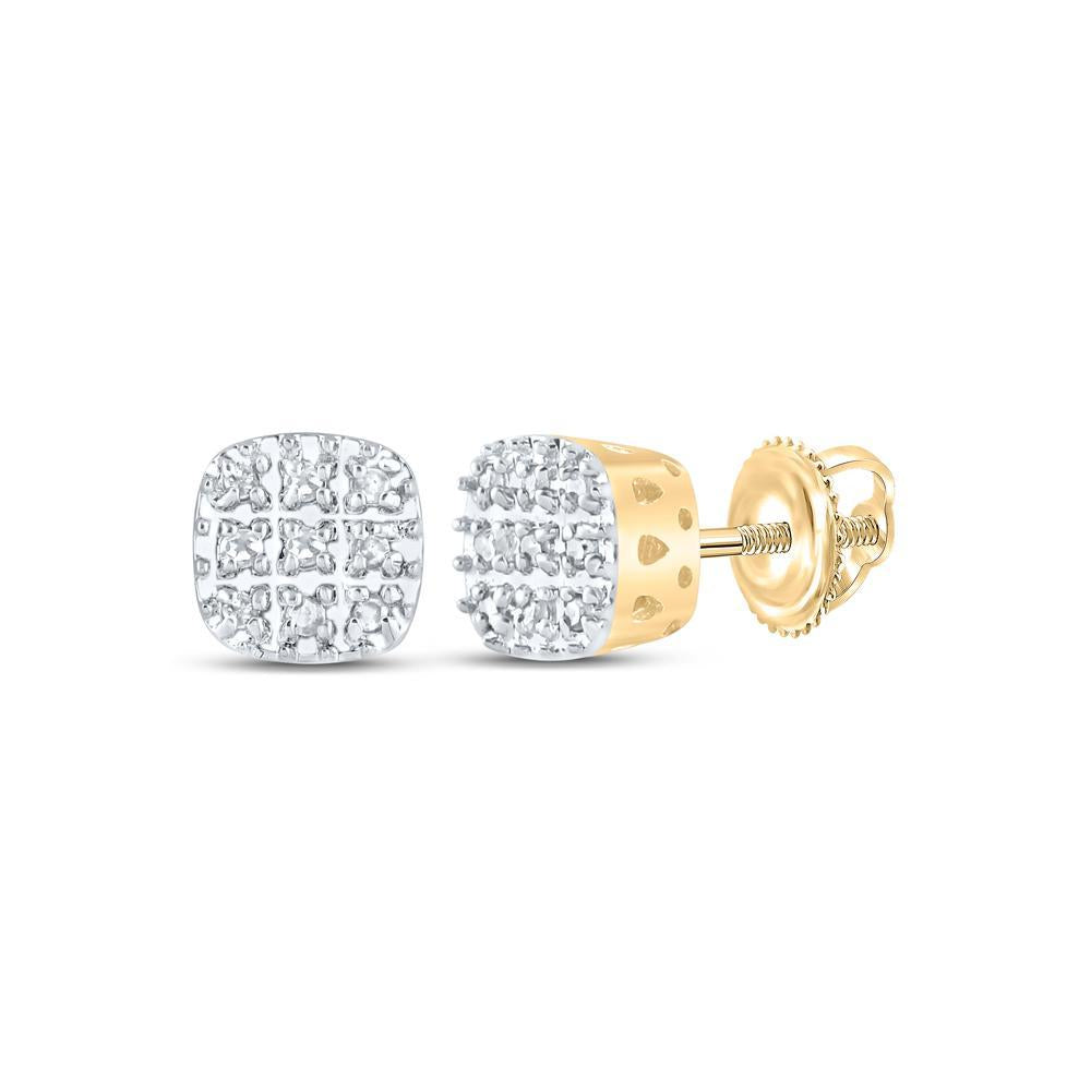 Diamond Cushion Square Cluster Mens Stud Earrings 10K Yellow Gold Screw Back