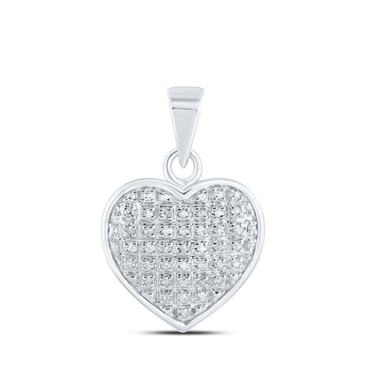 10kt White Gold Womens Round Diamond Heart Pendant 1/10 Cttw