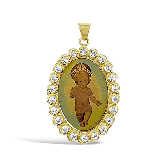 14k Yellow Gold Baby Jesus Pendant Charm Oval 1.3"