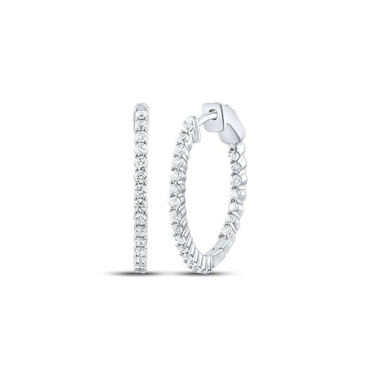 1ctw Diamond Round Hoop Earrings 10k White Gold Womens
