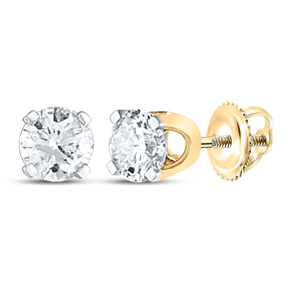 0.50Cttw Diamond Solitaire Round Stud Unisex Earrings 14k Yellow Gold Screw Back