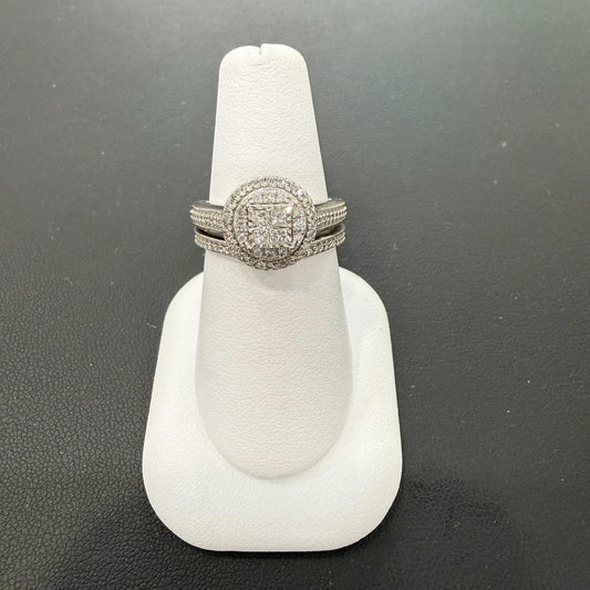 0.33ctw Diamond Princess Cut Double Halo Bridal Ring Set 10K White Gold