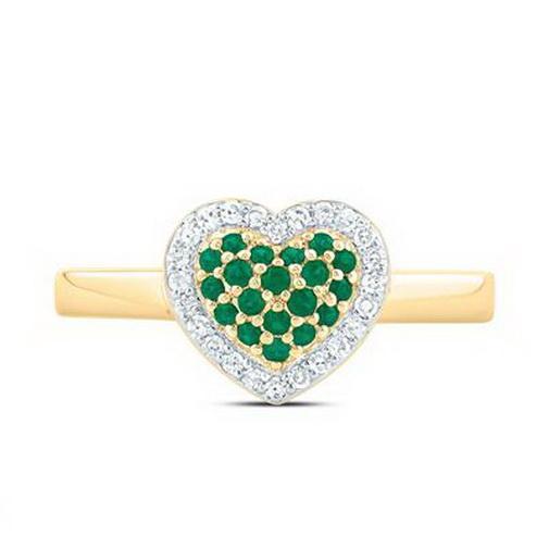 Emerald Cluster Diamond Halo Heart Ring 14K Yellow Gold