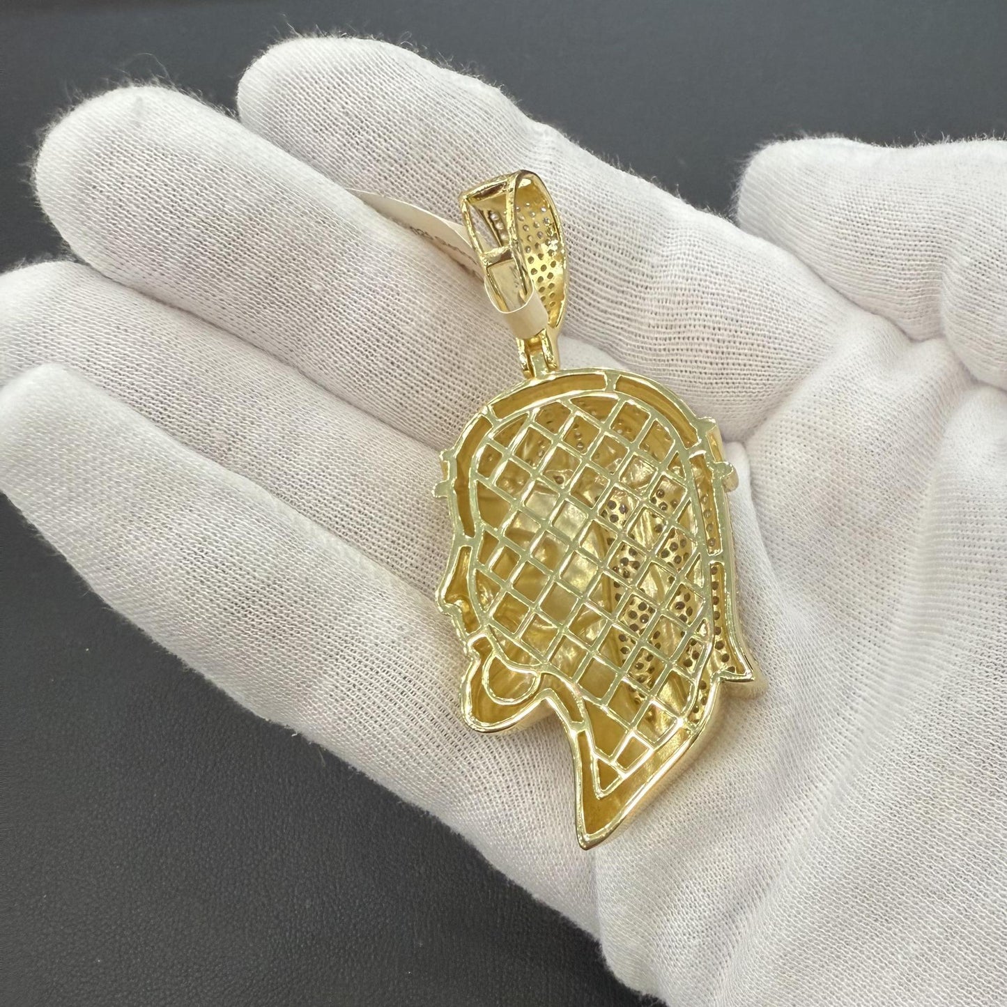 2.5" Jesus Head Face Pendant Gold Plated 925 Sterling Silver