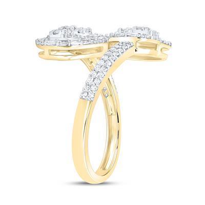 0.62ctw Diamond Cluster Double Heart Bypass Ring 10K Yellow Gold