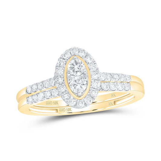 0.50Cttw Diamond Bridal Oval Wedding Ring Set 10k Yellow Gold Band