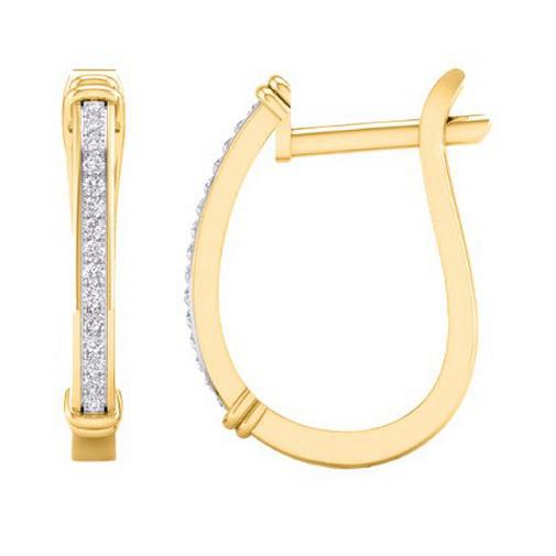 Diamond One Row Huggie Hoops Earrings 10k Yellow Gold Womens