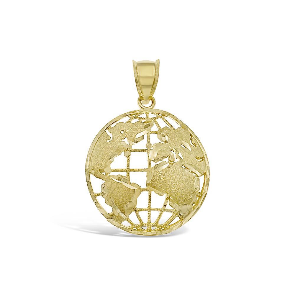 World Globe Pendant 10k Yellow Gold Charm 1.3"