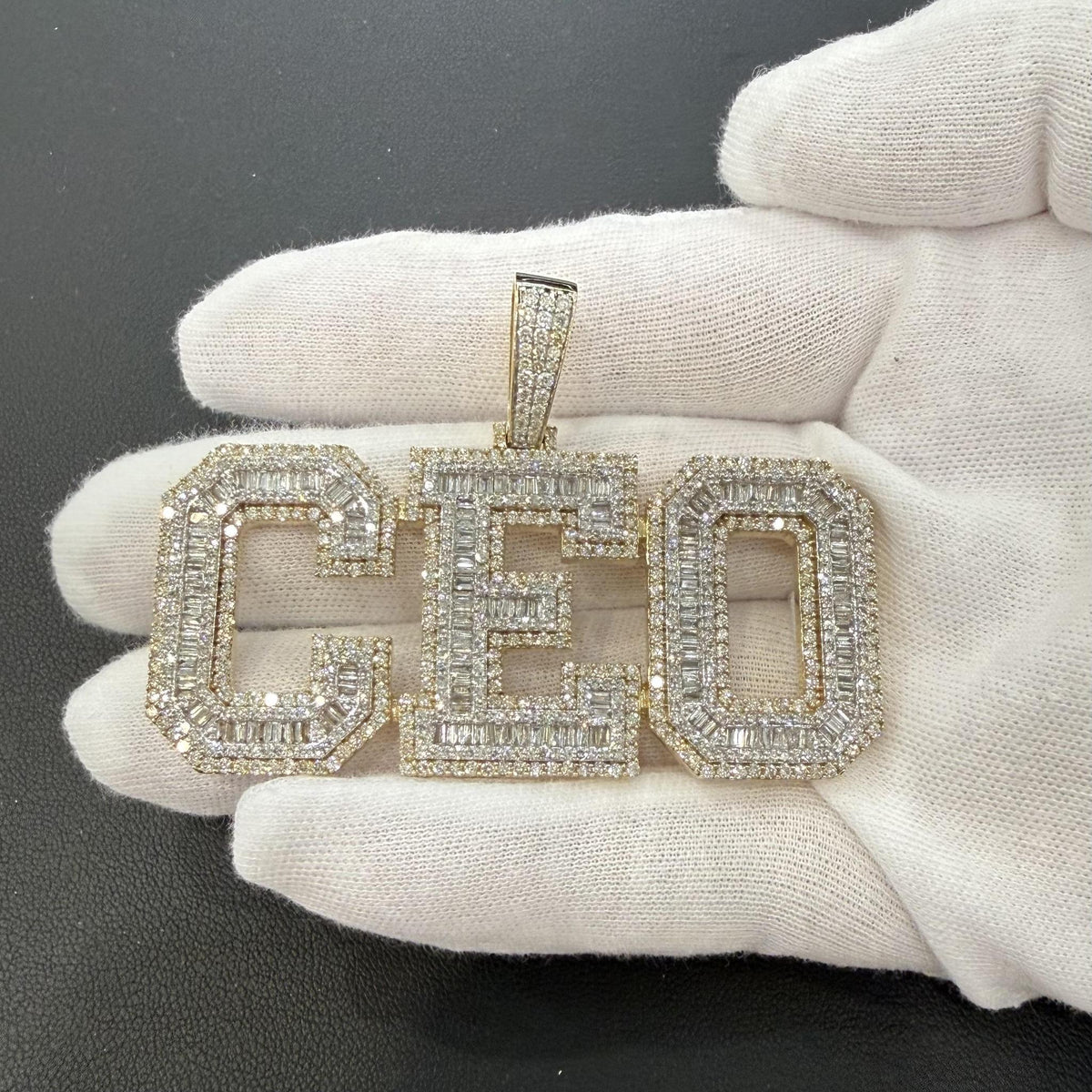 6.80ctw Diamond CEO Baguette Round Pendant 10K Yellow Gold