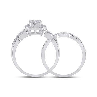 1ctw Diamond Baguette Halo Bridal Set Ring 14K White Gold