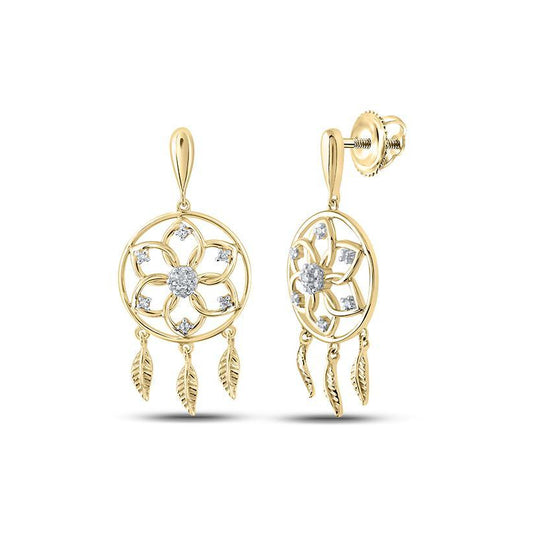 Diamond Dreamcatcher Earrings 10K Yellow Gold
